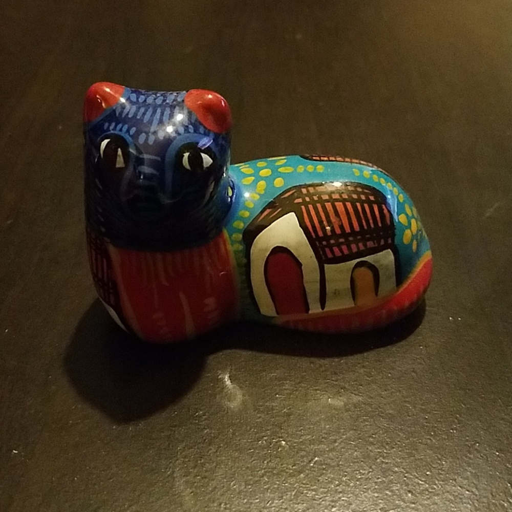 Vintage Mexican Mini Talavera Cat Figurine